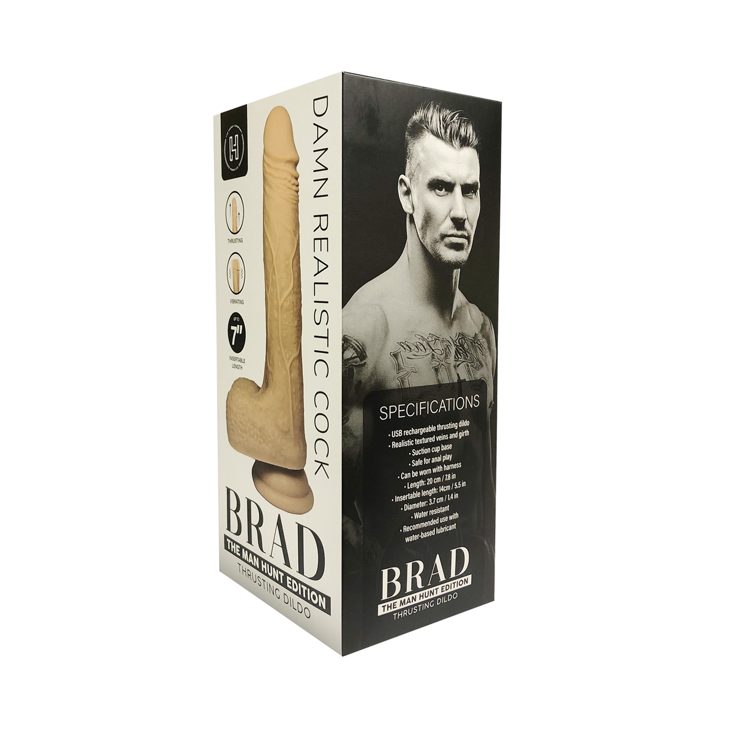 The Horny Company - Brad Damn Realistic Rechargeable Thrusting Dildo 7" with Remote Control
