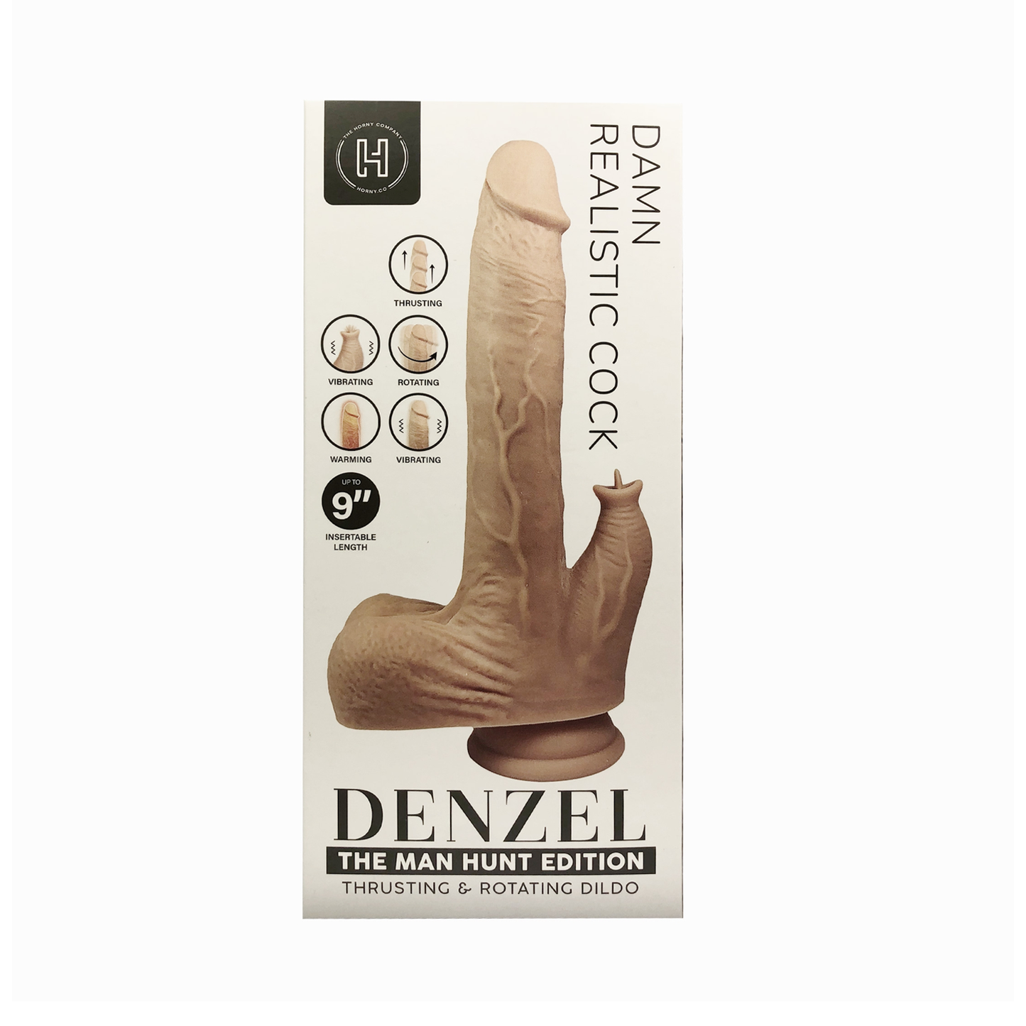The Horny Company - Denzel Damn Realistic Rechargeable Thrusting & Rotating Dildo with Flickering Tongue 9" with Remote Control