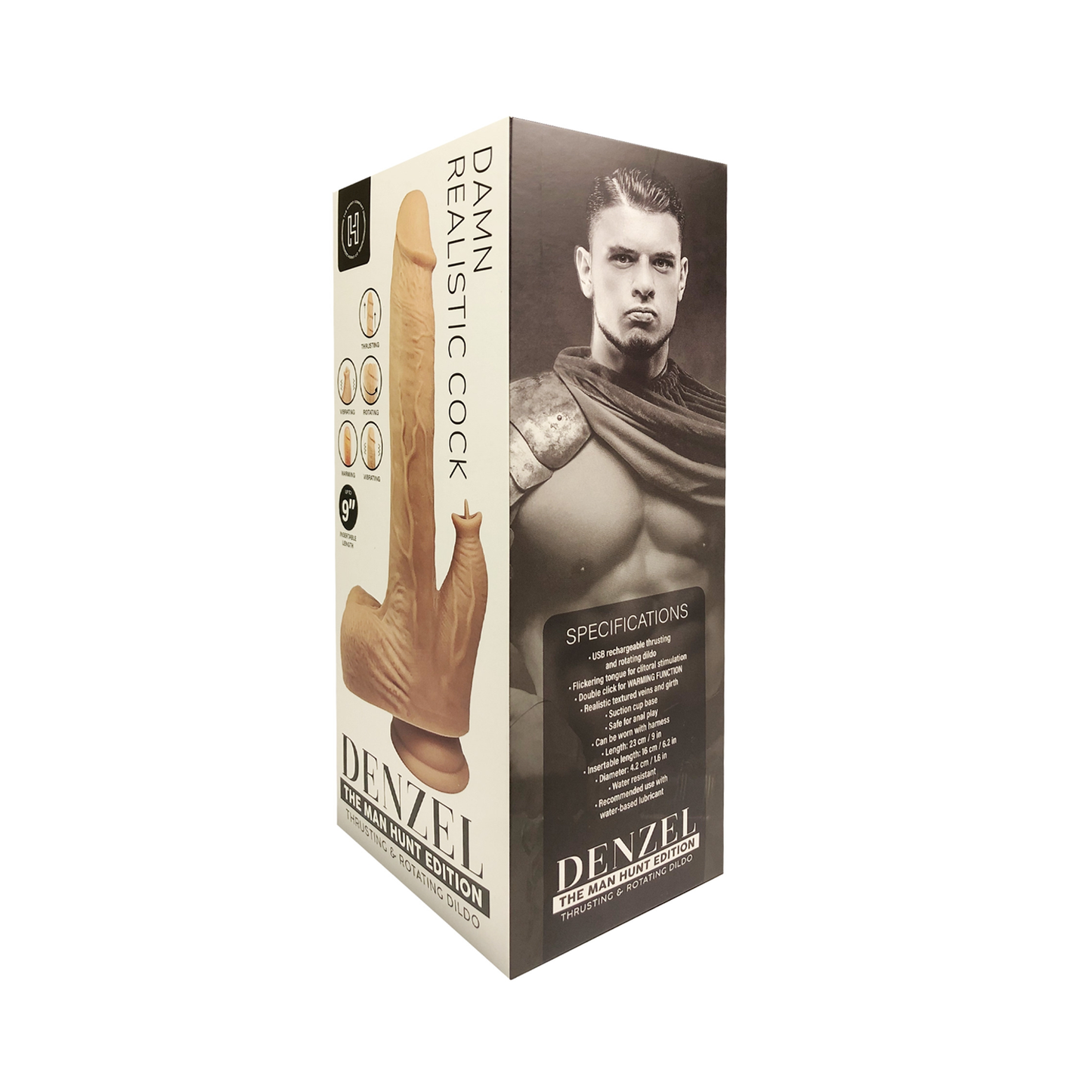 The Horny Company - Denzel Damn Realistic Rechargeable Thrusting & Rotating Dildo with Flickering Tongue 9" with Remote Control