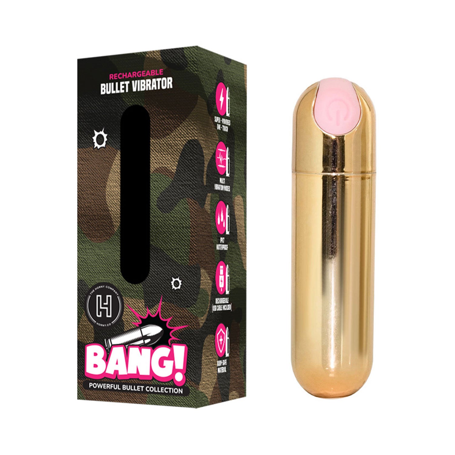 The Horny Company - Bang! Rechargeable Bullet Vibrator Gold/Pink The Horny Company - Bang! Rechargeable Bullet Vibrator Gold/Pink