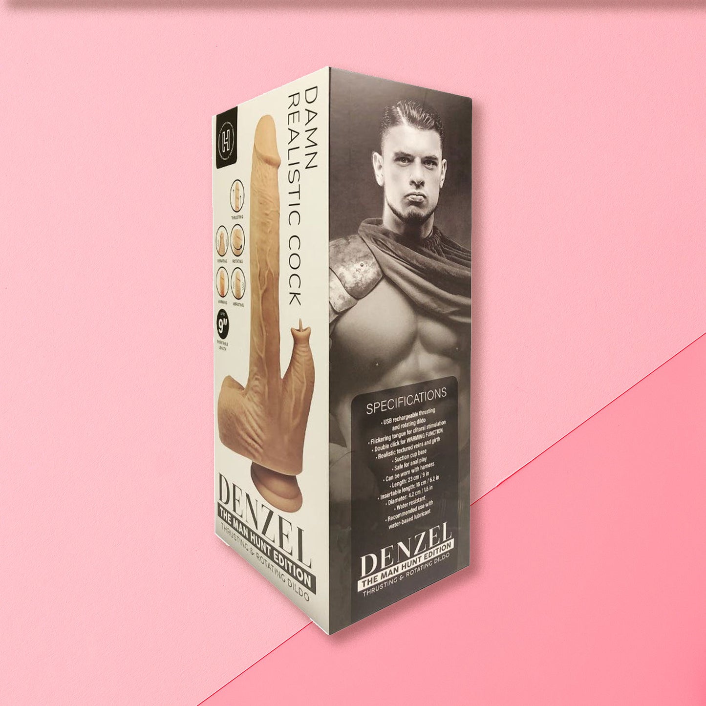 The Horny Company - Denzel Damn Realistic Rechargeable Thrusting & Rotating Dildo with Flickering Tongue 9" with Remote Control
