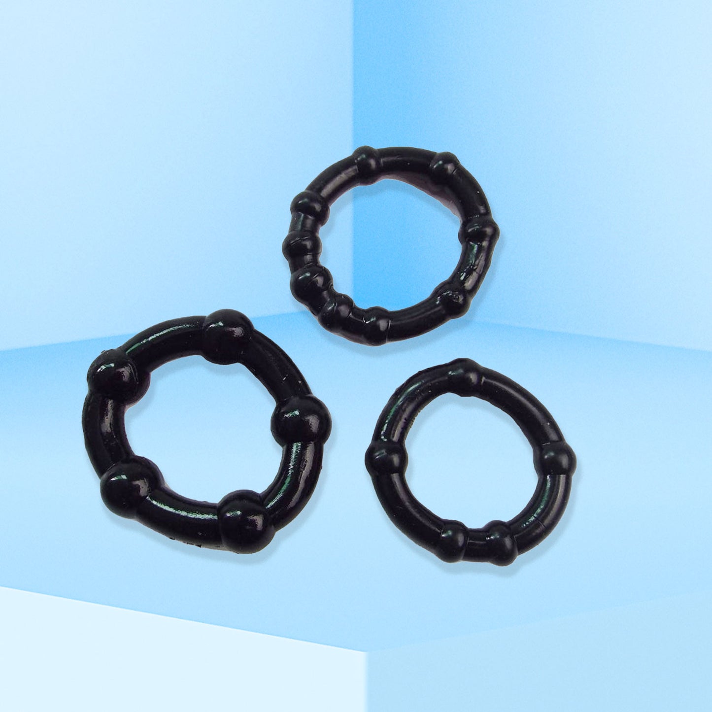 The Horny Company - John O 3-piece Beaded Cock Ring Set Black