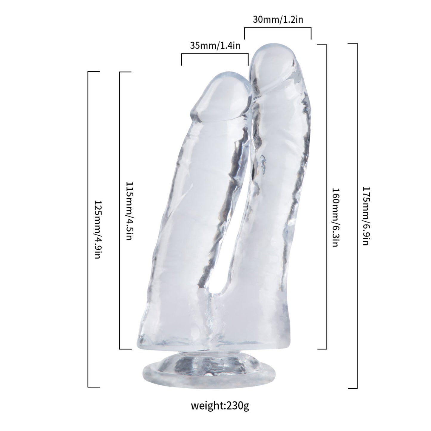 The Horny Company - No Frills Dildo 17.5cm Double Head Suction Cup Dong Clear