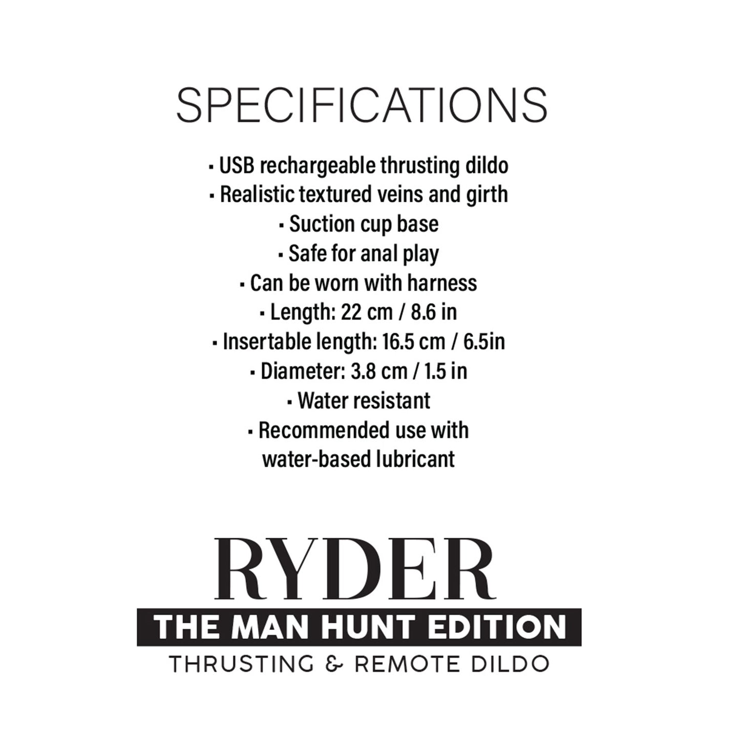 The Horny Company - The Man Hunt Edition Ryder Remote Controlled Warming and Thrusting Silicone Dildo