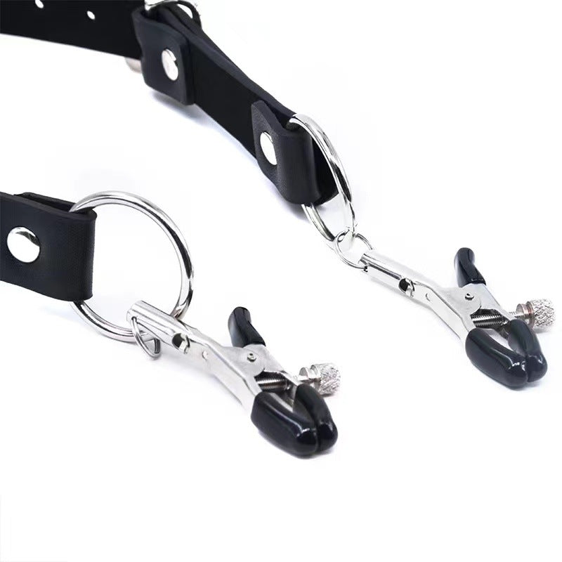The Horny Company - Black Dragon Adjustable Thigh Harness with Vaginal Clamps