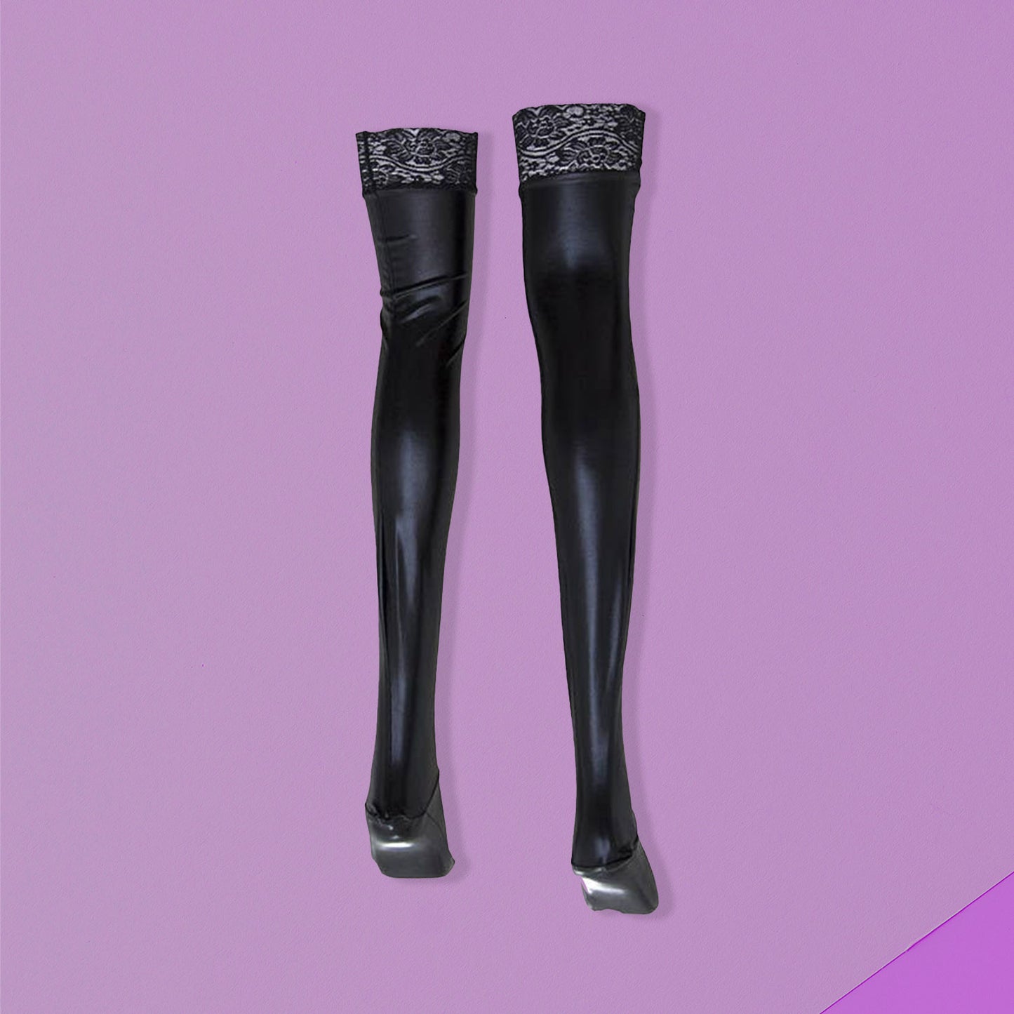The Horny Company - Black Dragon Faux Leather Stockings With Anti-slip Lace Trim