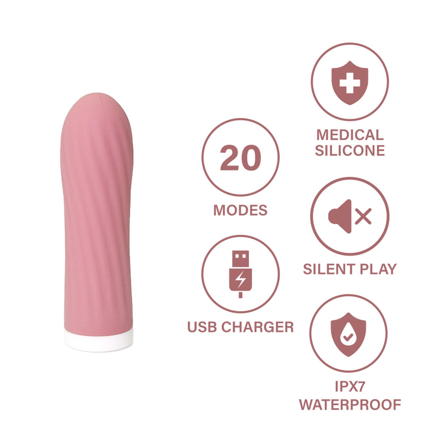 The Horny Company - Blush Blossom Elegant Pleasure Collection Rechargeable Hush Vibrating Bullet with Twisted Texture